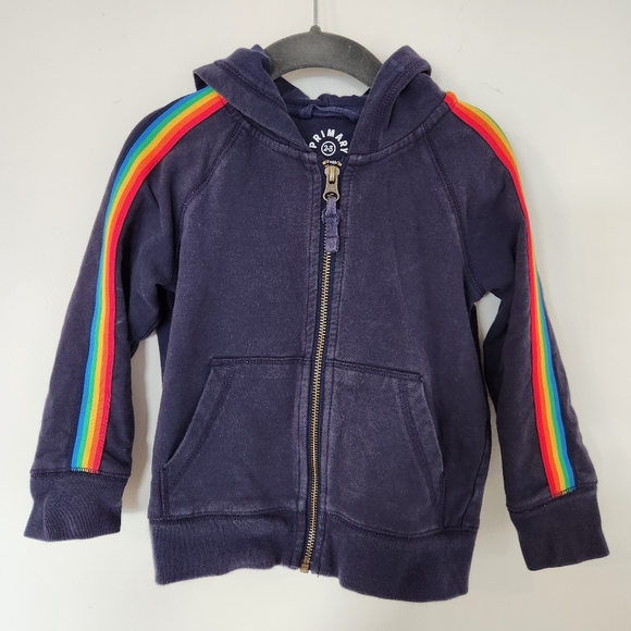 Primary navy zip sweatshirt with rainbow trim sz 2-3Y - Picture 2 of 7